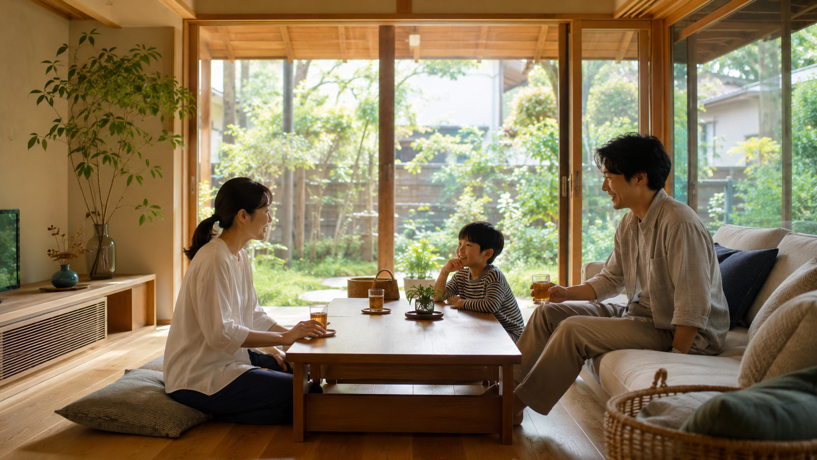 家族がくつろぐリビング